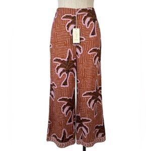 JOIE Tropical Brown and Pink Wide Leg Pants, Size 0.